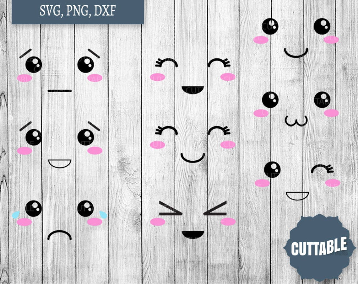 Kawaii Faces Svg Cuttable File, Dxf Cartoon Cute Face Svg Cut Files ...