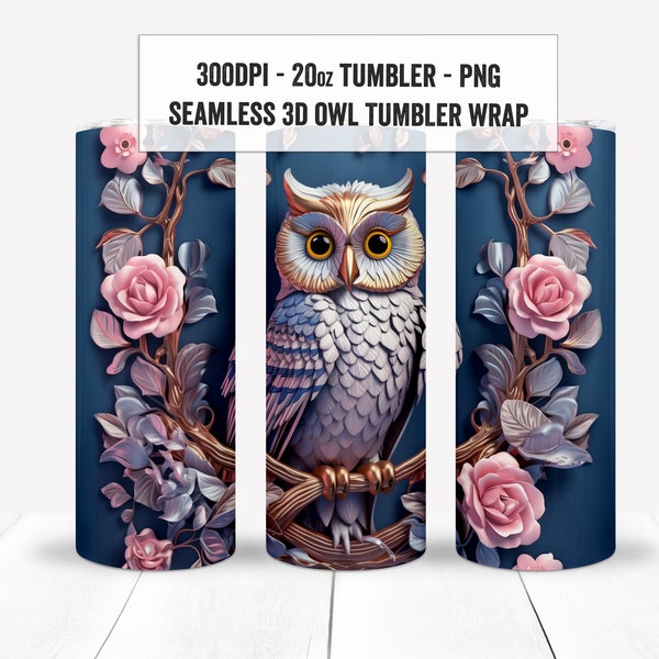 Owl Tumbler Wraps, 3D Seamless Owl Tumbler Wrap, 3D Dark Background Floral and Owl Sublimation Tumbler Wrap, no seams, owl tumbler wrap