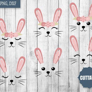 Lapin visages SVG coupe des fichiers, lapin de Pâques coupe des fichiers, lapin visages coupés fichiers, SVG easter bunny svg, dxf et png, utilisation commerciale, lapin visages