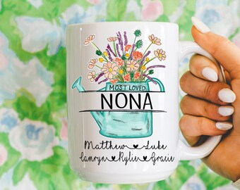 mothers day gift idea, mothers day gift mug, mothers day grandma, cute grandma gift, gift from grandkids, gift from kids,birth flowers gift,