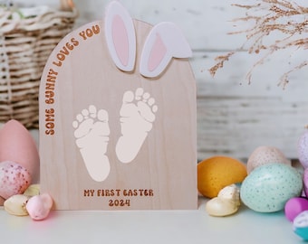 Baby's first easter, My first easter, First easter, first Easter Sign, baby footprint signs, milestone sign, milestone footprint keepsake