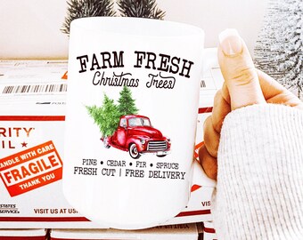 Cute Christmas mug, custom christmas mug, personalized christmas gift, farm fresh christmas trees, cute christmas gift,christmas coffee gift