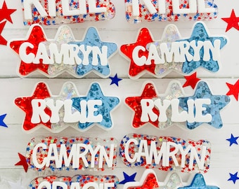 Custom Hair Clips, personalized hair clips, hair clips for kids, monogram bow, 4th of July accessories, 4th of July accessories for kids,