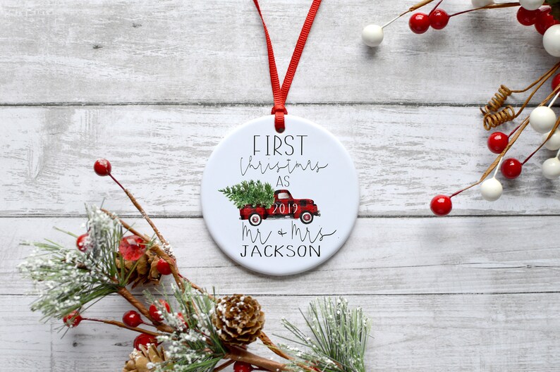 first christmas married ornament, first Christmas ornament, personalized first Christmas, personalized Christmas wedding ornament, ornament image 1