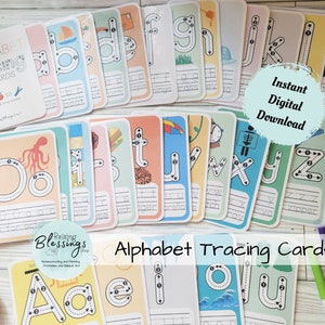 INSTANT DOWNLOAD Alphabet Tracing Flashcards Learning Props Homeschool Preschool Kindergarten Short Vowels & Long Vowels