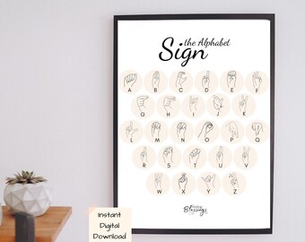 INSTANT DOWNLOAD ASL American Sign Language Learning Poster Wall Hanging School Poster Instant Download Printable