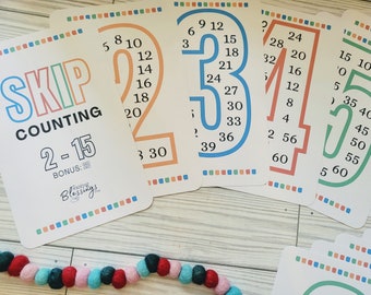 Skip Counting Flashcards Set Numbers Practice Skip Counting 2 - 15 and 20 | First Grade Second Grade Homeschool