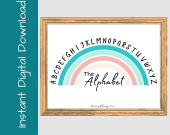 Alphabet Arc | Wall Poster | Wall Art | Homeschool | Learning Poster | Pastel Teal and Coral