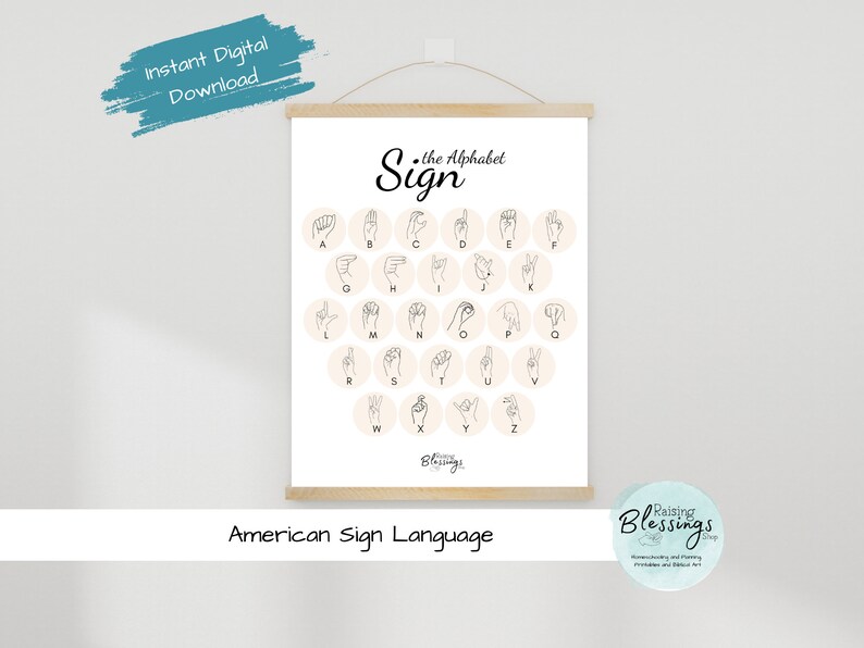 INSTANT DOWNLOAD ASL American Sign Language Learning Poster Wall ...