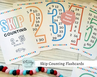 INSTANT DOWNLOAD Skip Counting Flashcards Printable Numbers Practice Skip Counting 2 - 15 and 20 | First Grade Second Grade Homeschool