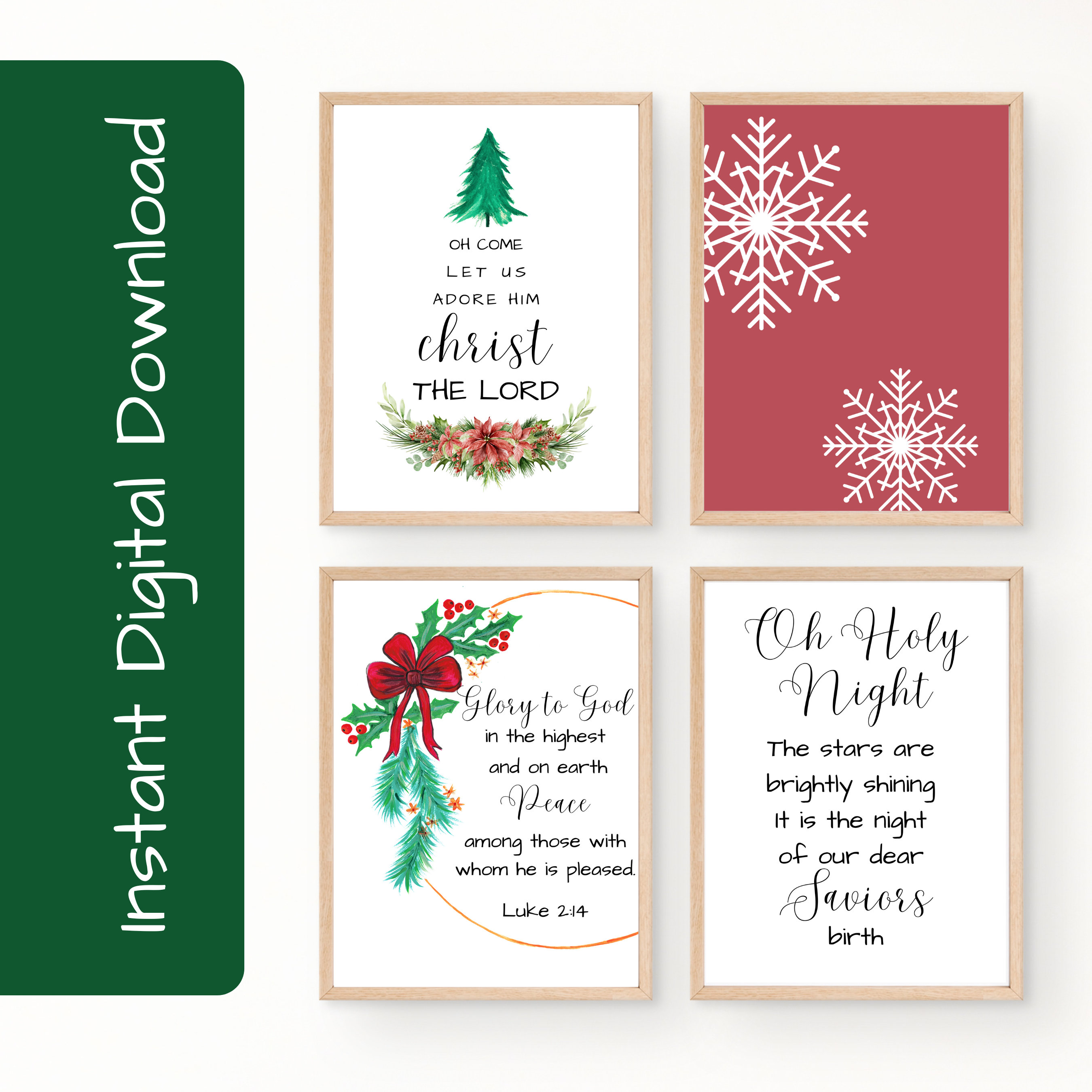 Christian Christmas Wall Art Printables Set of 12 Holiday Wall Decor