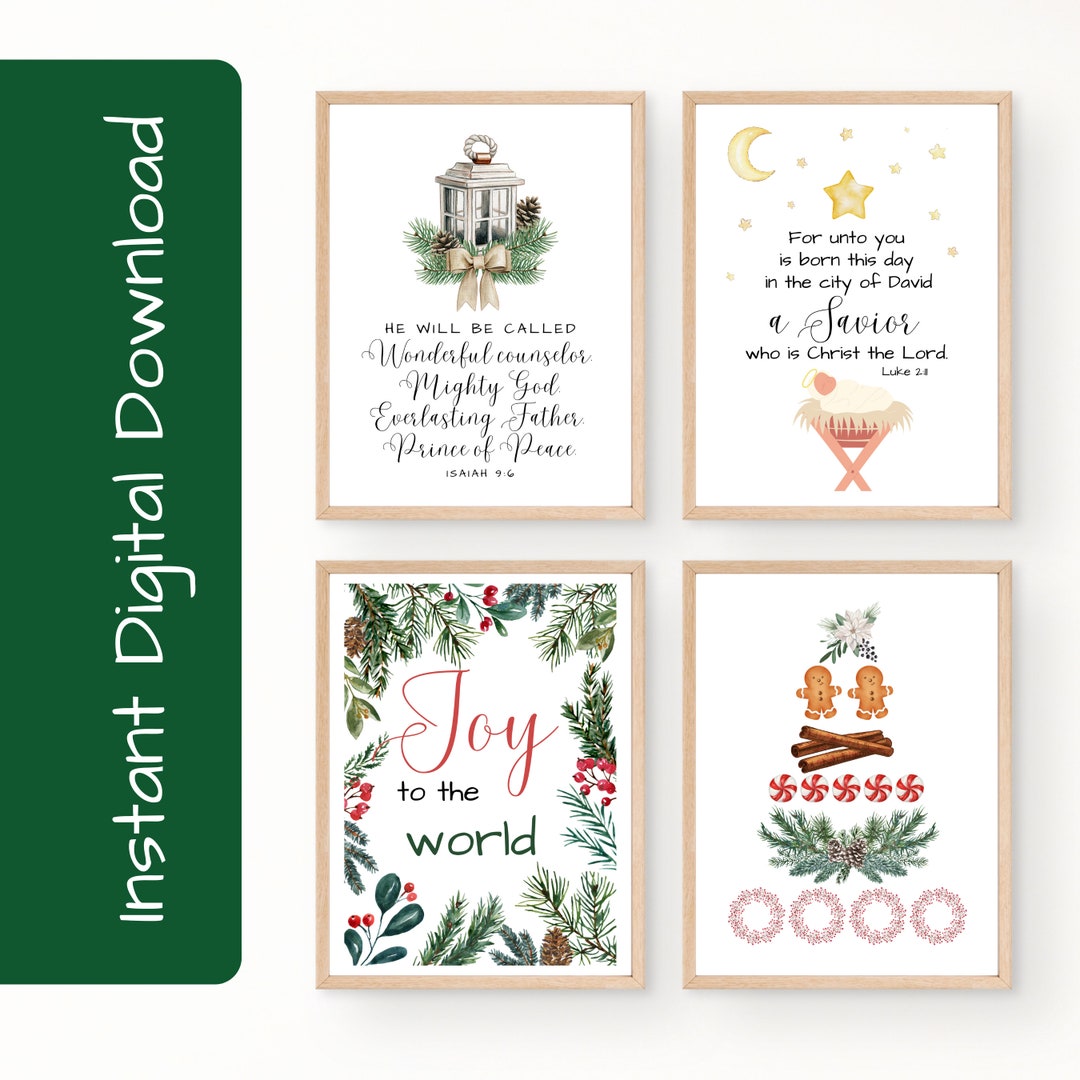 Christian Christmas Wall Art Printables Set of 12 Holiday Wall Decor