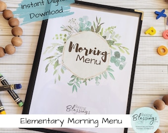 PRINTABLE Greenery Morning Time Morning Menu Morning Basket Months Practice Copy Work Verses | Name, Birthday, Phone, Address 2023-24