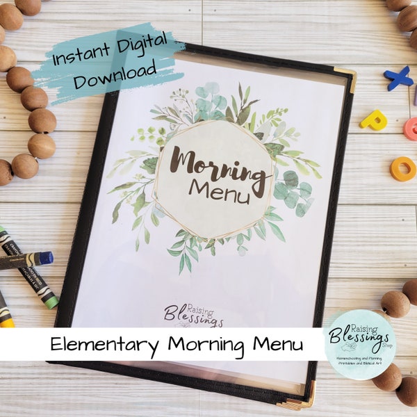 PRINTABLE Greenery Morning Time Morning Menu Morning Basket Months Practice Copy Work Verses | Name, Birthday, Phone, Address 2023-24