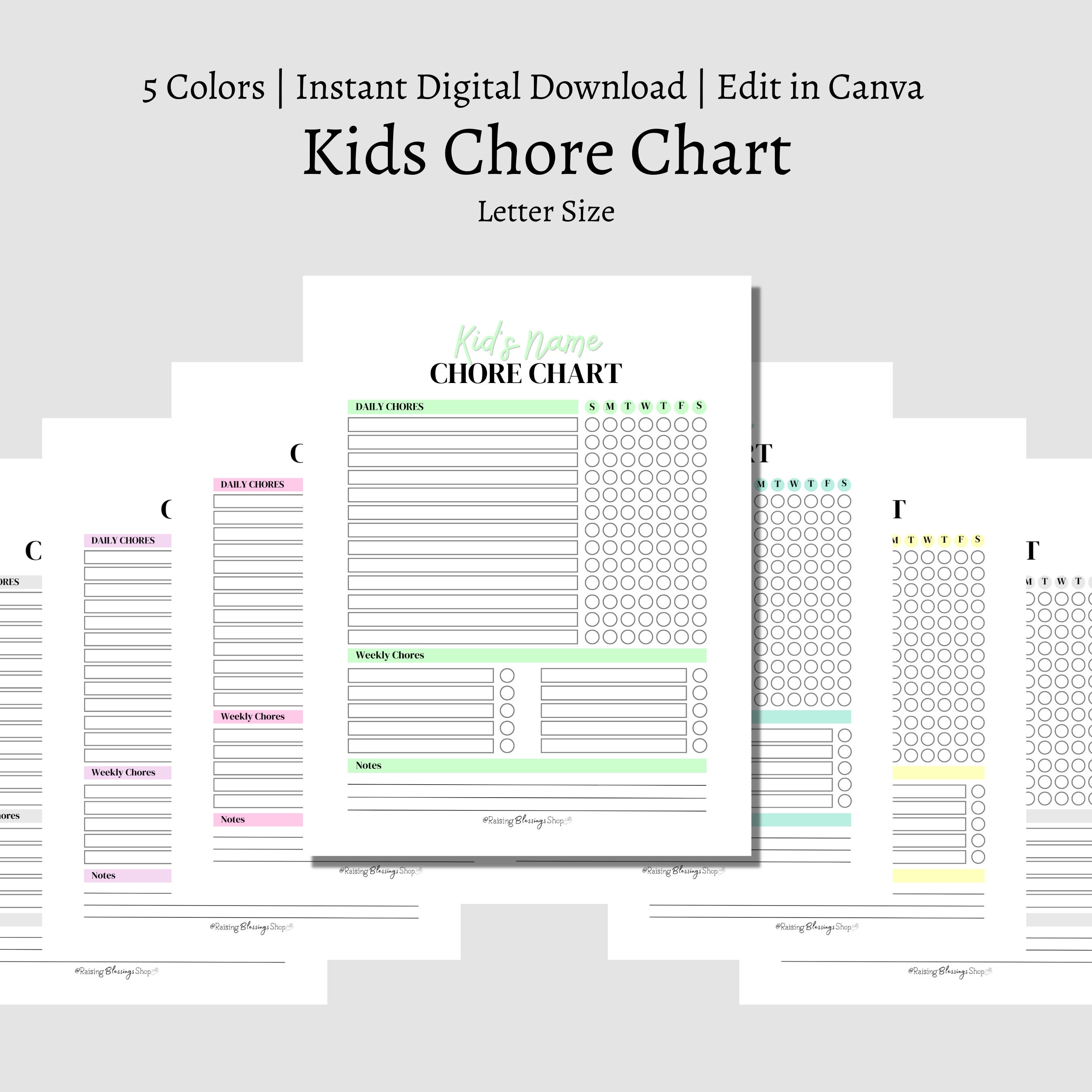 Minimalist Pastel Kids Chore Chart | 5 Colors | Editable in Canva for ... Minimalist Pastel Kids Chore Chart | 5 Colors | Editable in Canva for ...
