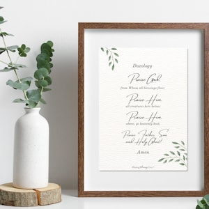 INSTANT DOWNLOAD Doxology Print Doxology Wall Hanging Praise God From Whom All Blessings Flow Greenery Paper Background