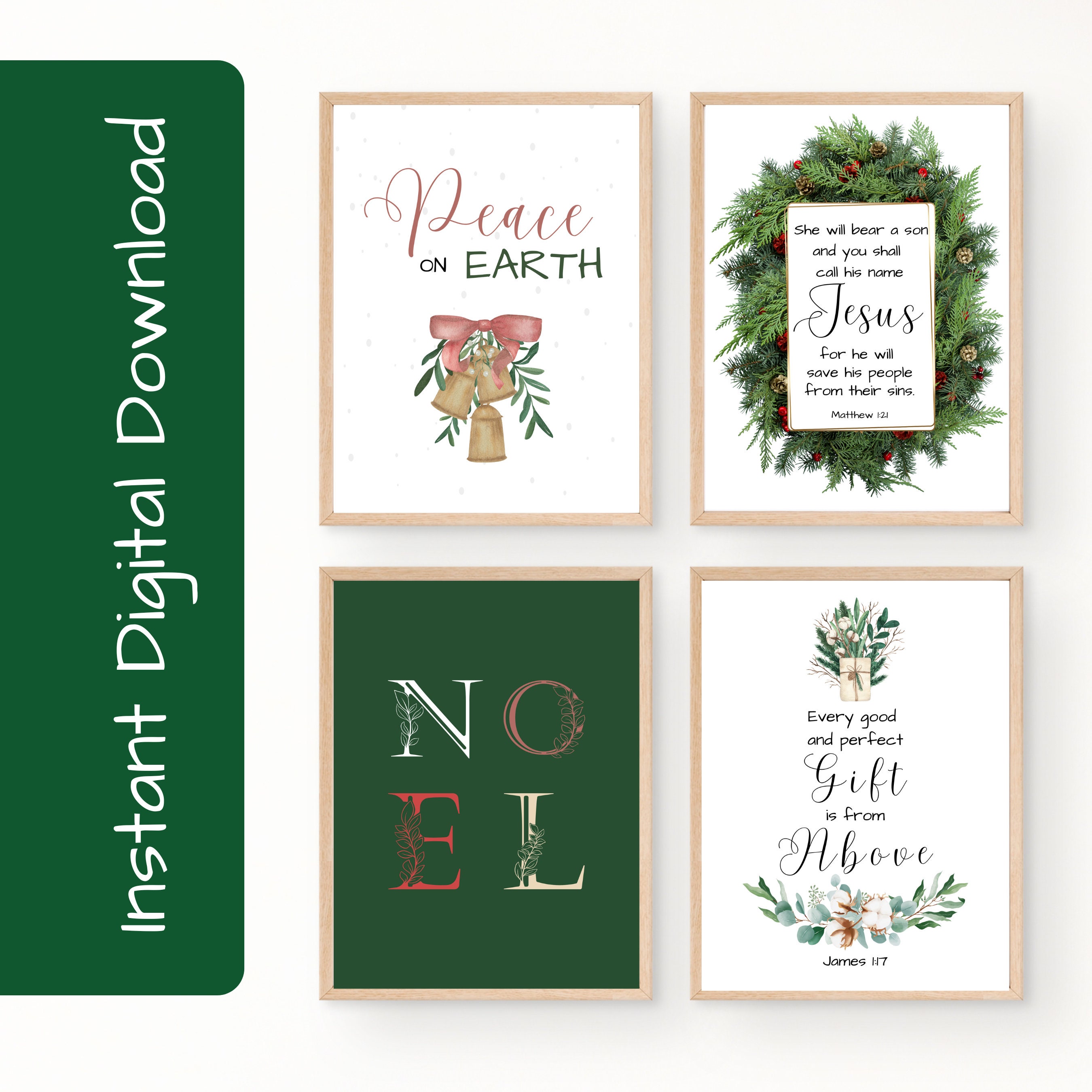 Christian Christmas Wall Art Printables Set of 12 Holiday Wall Decor