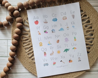 INSTANT DOWNLOAD | Watercolor Alphabet Poster | Homeschool Wall Art | School Room Decor Poster