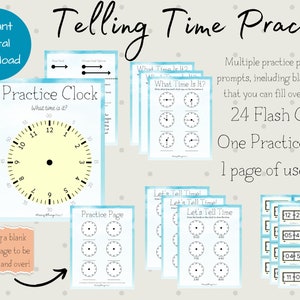 Hojas de trabajo de práctica del reloj para niños / Práctica del reloj analógico / Decir la hora / ¿Qué hora es?