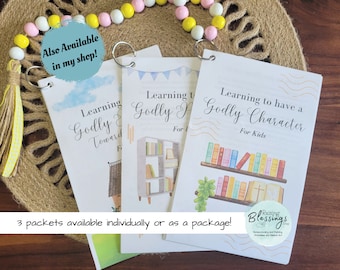 Instant Download BUNDLE: Learning Godly Character Cards For Kids Morning Time Morning Basket Character Development Skills Moral Virtues