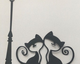 cat die cut, vintage street lamp die cut, lamp die cut, cats, paper cats, die cut cats, cat scene, scrapbook die cuts, card die cuts