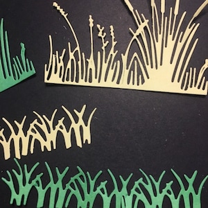 10 die cut grass, paper grass, field grass, garden grass, die cut cattail grass, card making die cuts. junk journals