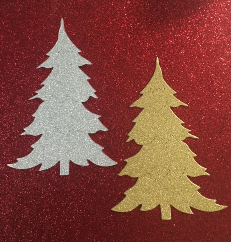 Tree Die Cut, Die Cut Trees, Silver Trees, Glitter Die, Christmas Tree