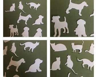 40 puppy die cuts, cat die cuts, dog die cuts, paper dogs, paper cats, die cut animals