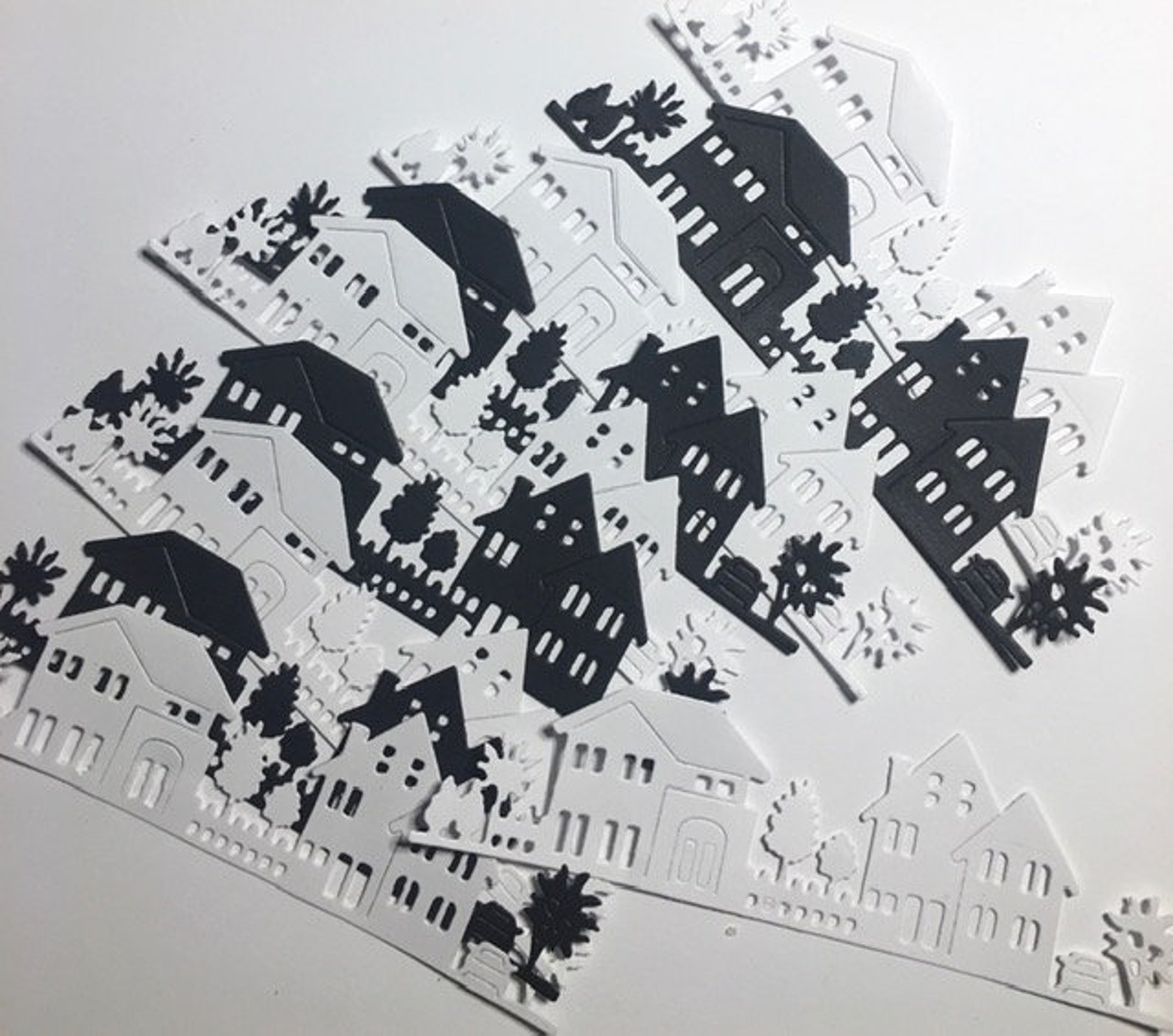 8 Die Cut House Town, Die Cut Houses, Paper Houses, Die Cut Fence, Junk