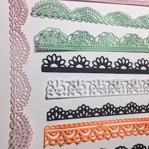 30+ die cut lace. paper lace cuts, die cut lace, lace, card lace, lace trim, paper lace trim, junk journals