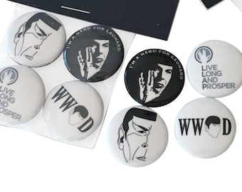 Spock & Leonard Nimoy Pin Buttons - Pack of 4