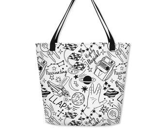 Trekkie TOS Iconic Symbols Tote Bag LLAP, Spock, Vulcan, Chess, Communicator, Phaser