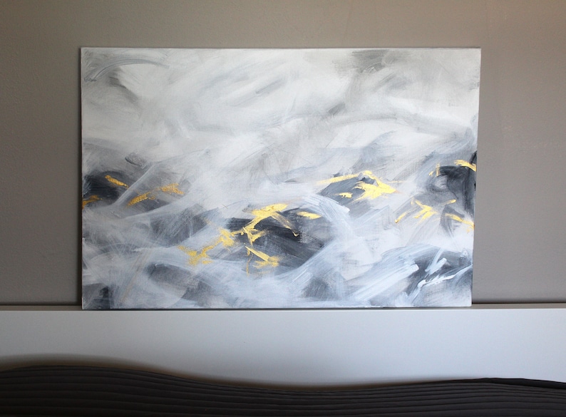 20x30 Large Gray Gold Original Abstract Canvas Wall Art Etsy