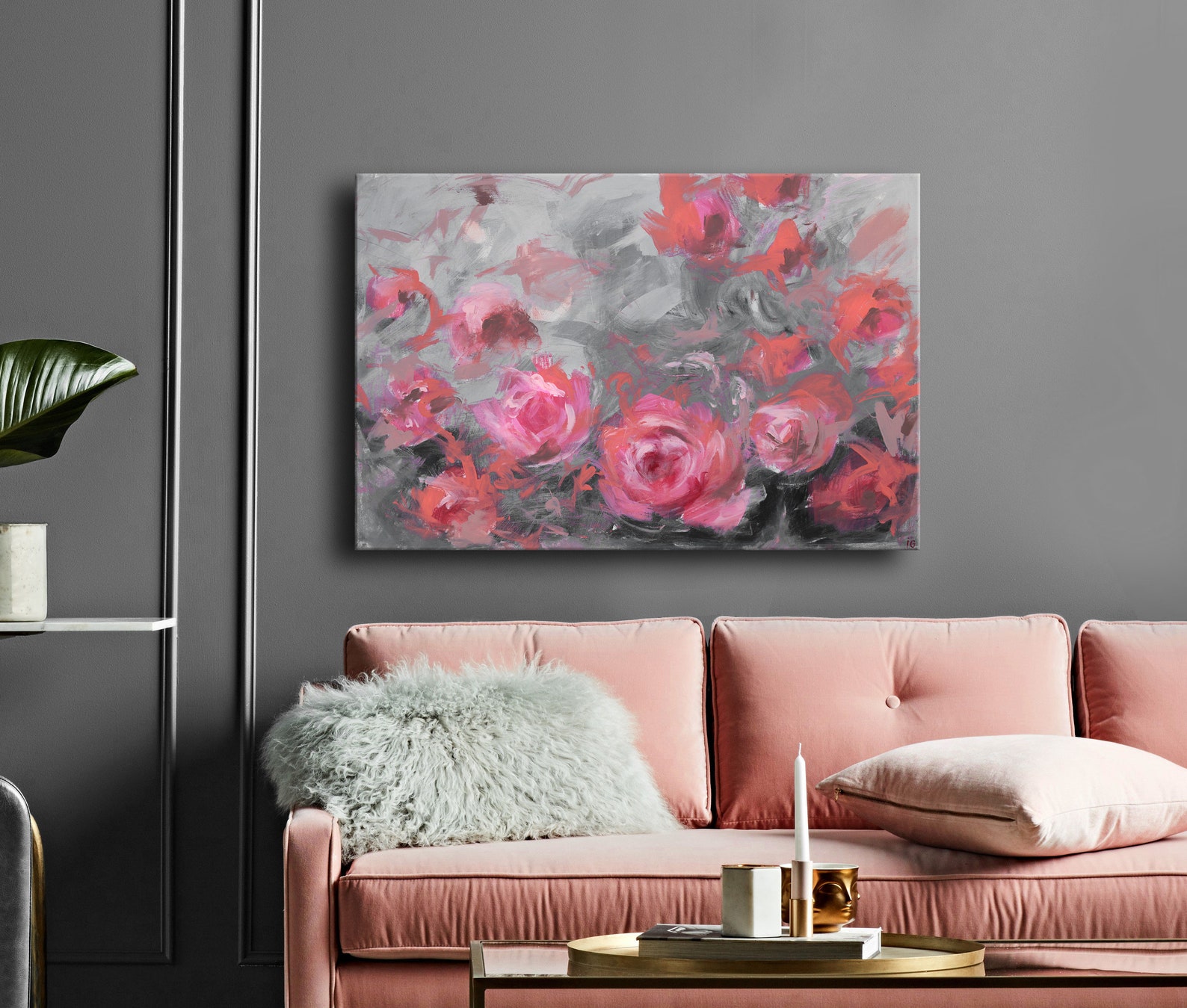 20x30 original lienzo rosa pintura floral LIVING CORAL | Etsy