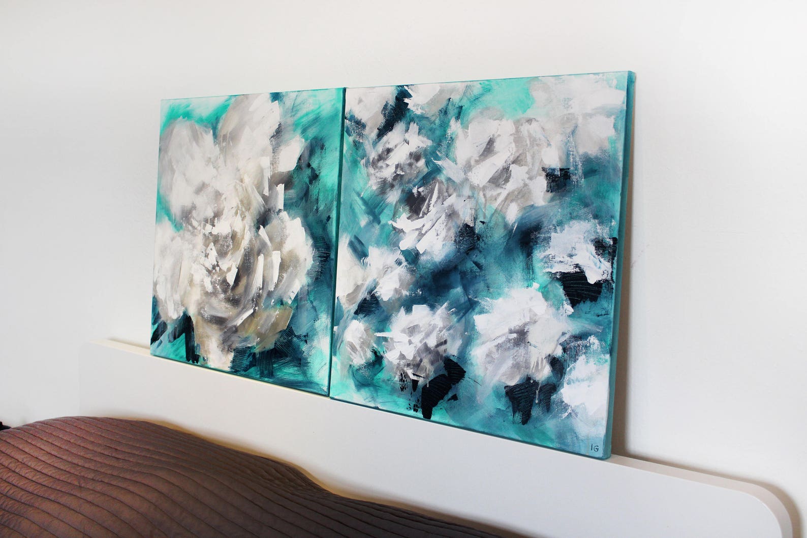 20x40 Teal Canvas Wall Art Turquoise Abstract Wall Art Canvas Bedroom
