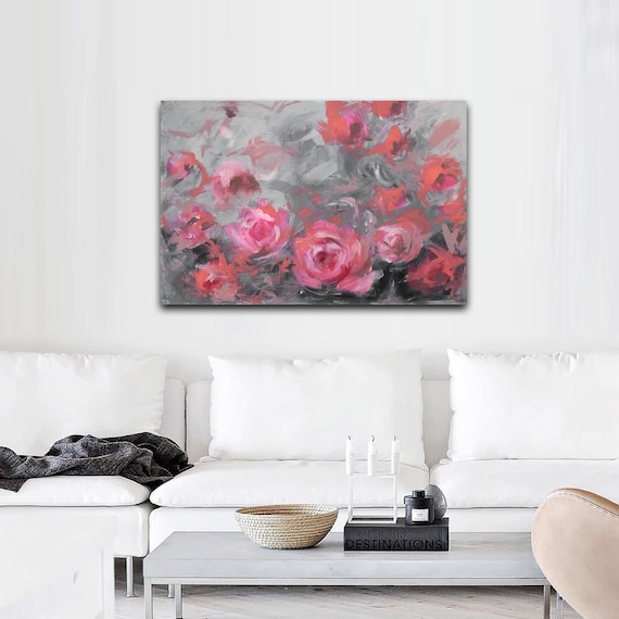stof in de ogen gooien Zich afvragen Armoedig 20x30 Original Pink Canvas Floral Painting LIVING CORAL - Etsy