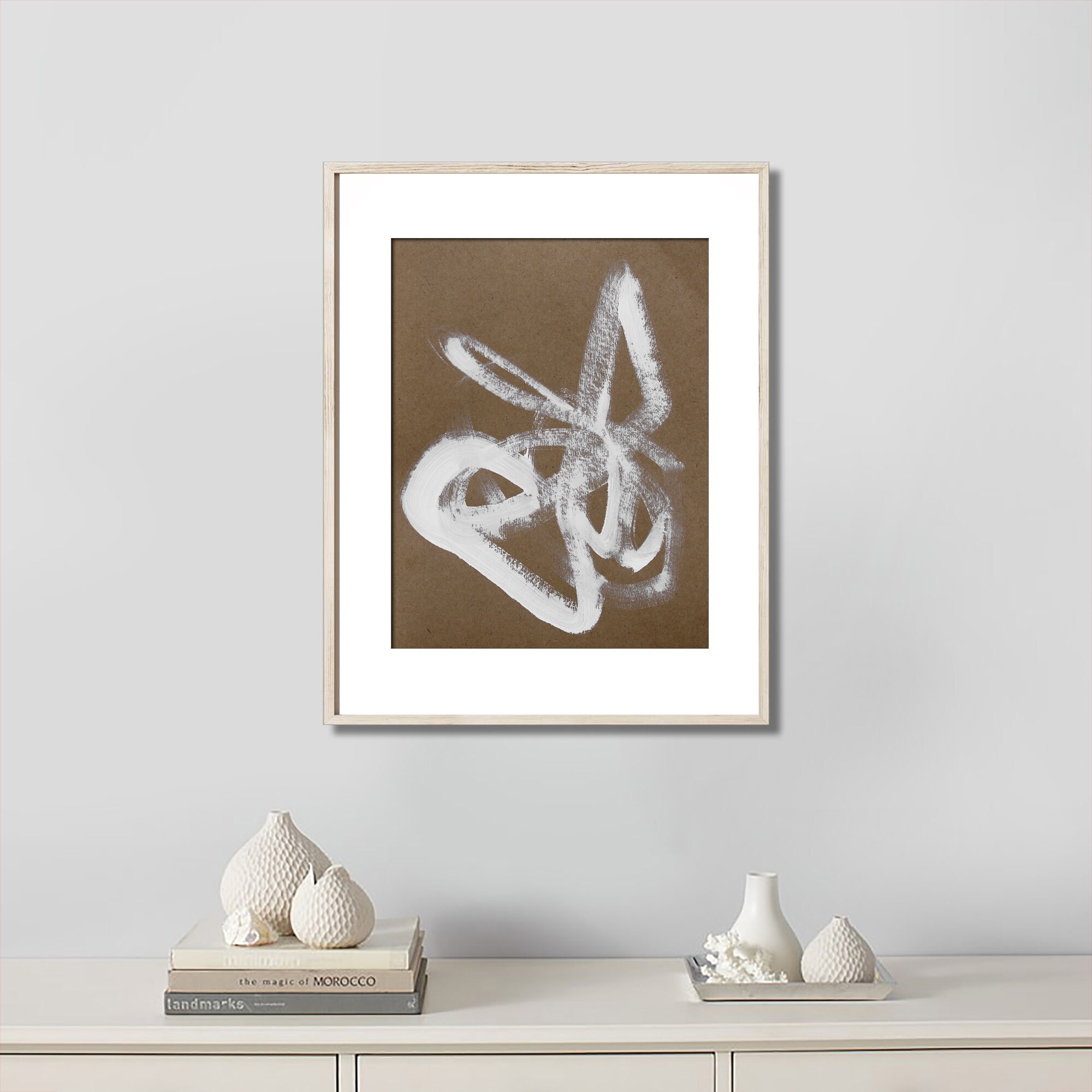 8 x 10, 16 x 20, 30 x 24 'Eternity' afdrukbare rechthoekige abstracte witbeige muurkunst 'Eternity', direct downloadbaar kunstwerk van het originele canvasschilderij