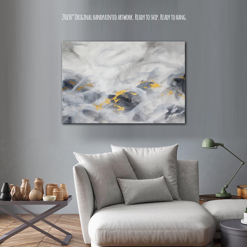 20x30 Large Gray Gold Original Abstract Canvas Wall Art Etsy