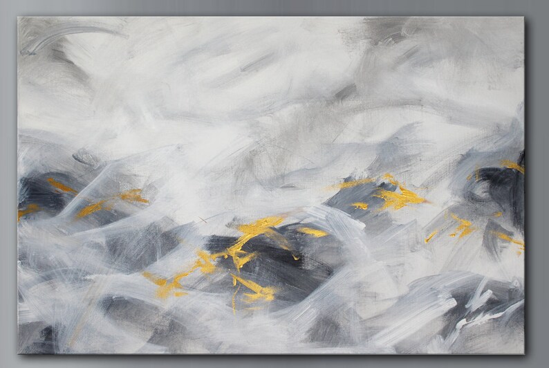 20x30 Large Gray Gold Original Abstract Canvas Wall Art Etsy