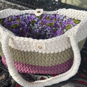 Hand Crochet Purse | Striped Knit Handbag | Small Tote Bag | Women&#39;s Purse