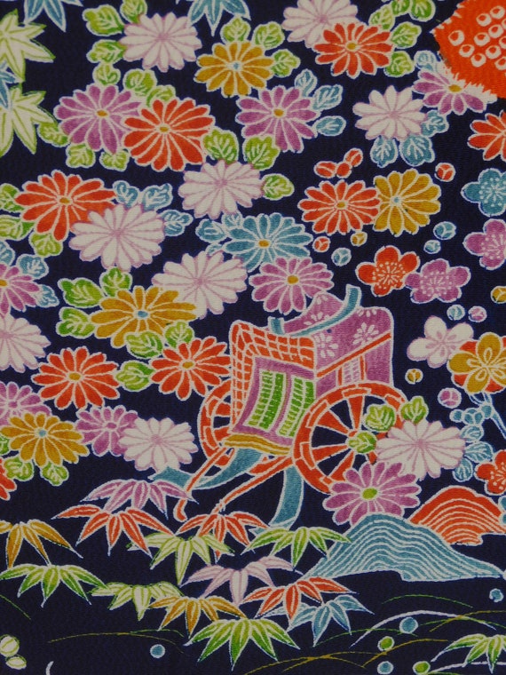 Vintage Japanese Kimono 【Used】 Silk Dark blue Abu… - image 8