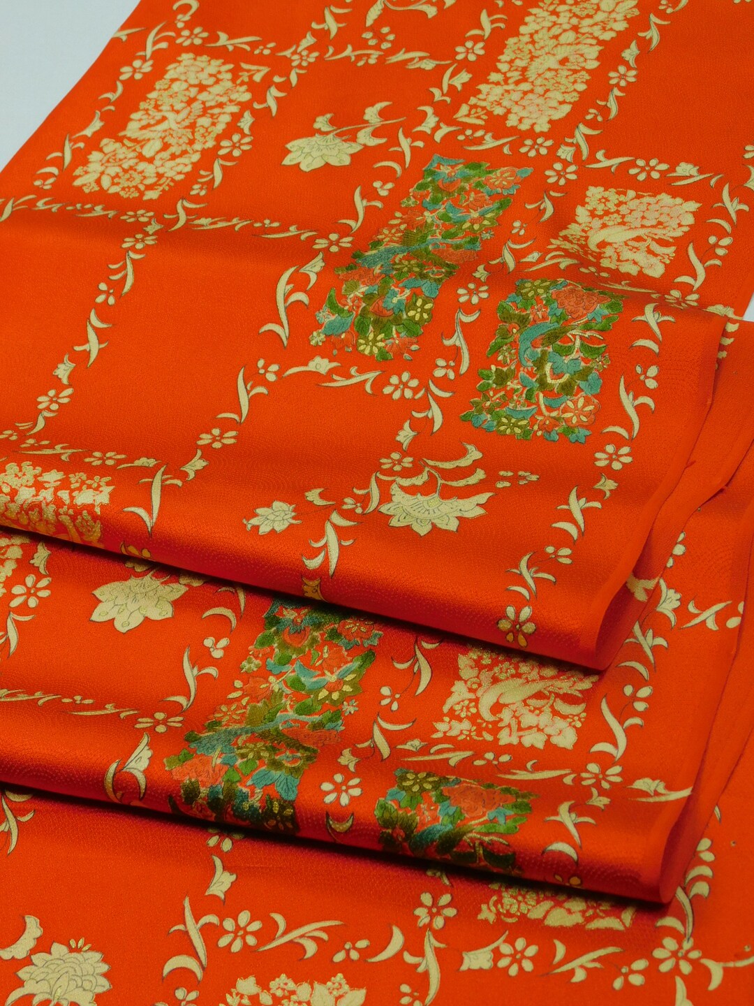 Vintage Japanese Kimono Fabricused Silk Peacocks and Plants Etsy