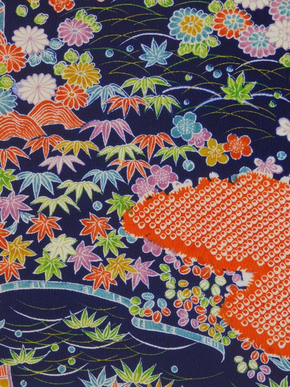 Vintage Japanese Kimono 【Used】 Silk Dark blue Abu… - image 7