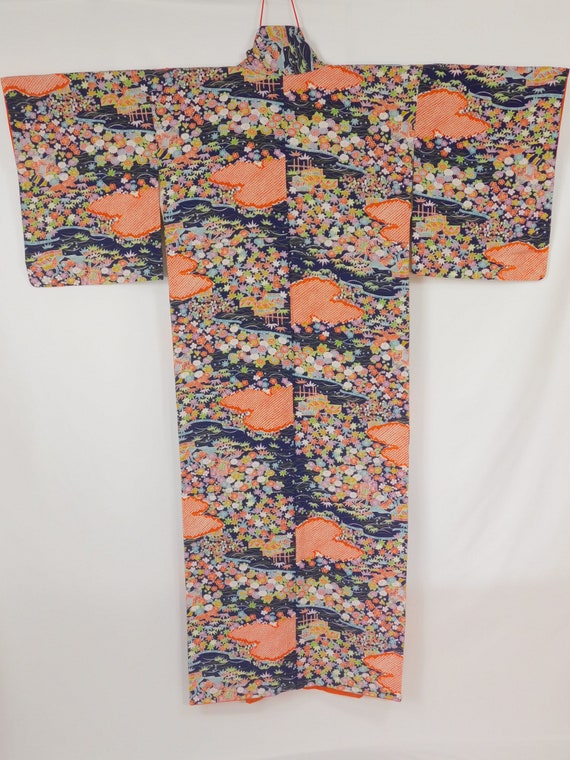 Vintage Japanese Kimono 【Used】 Silk Dark blue Abu… - image 4
