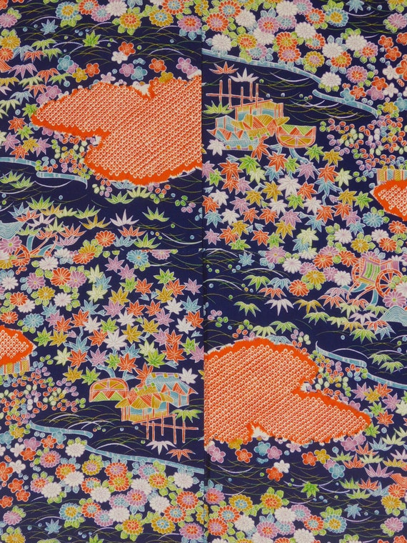 Vintage Japanese Kimono 【Used】 Silk Dark blue Abu… - image 5