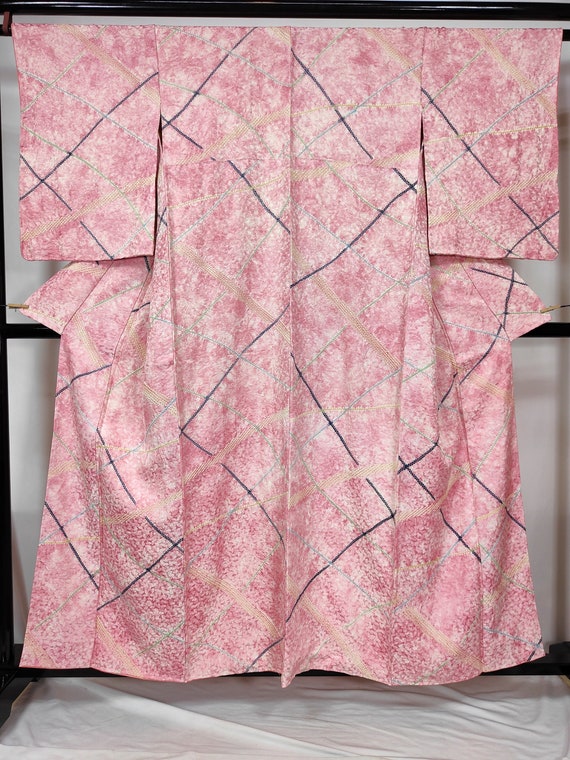 Vintage Japanese Kimono 【Used】 Silk SHIBORI Geomet