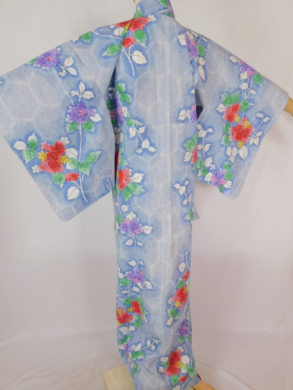 Vintage Japanese YUKATA 【Used】 Cotton Flower patt… - image 9