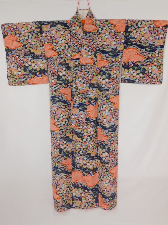 Vintage Japanese Kimono 【Used】 Silk Dark blue Abu… - image 3