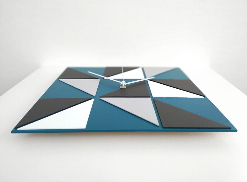 Wall Clock Mosaic Turquoise Black White Colorful Art Modern Design Clock Unique Wall Decor