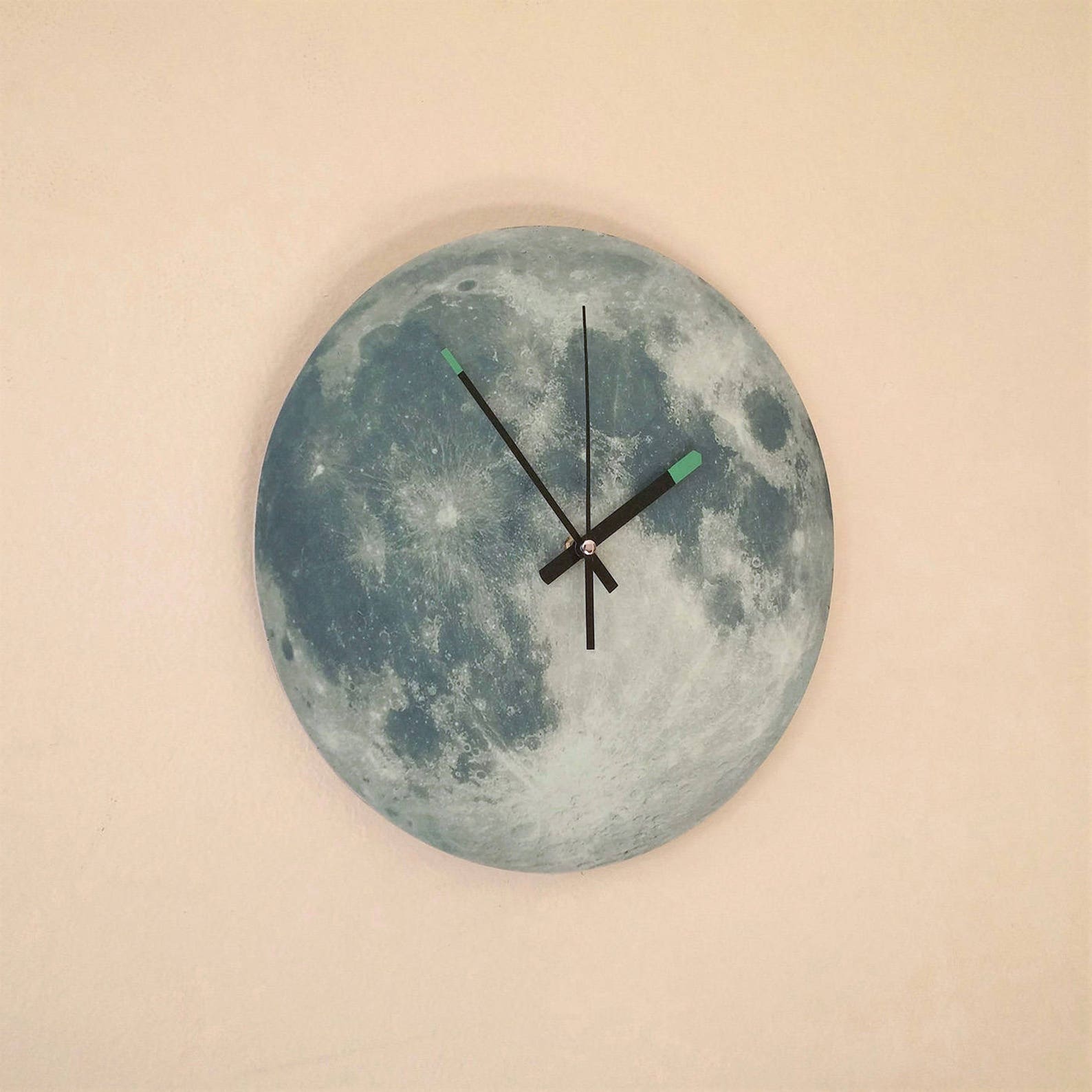 Glowing Moon Wall Clock Glow in the Dark Fluorescent Home Etsy